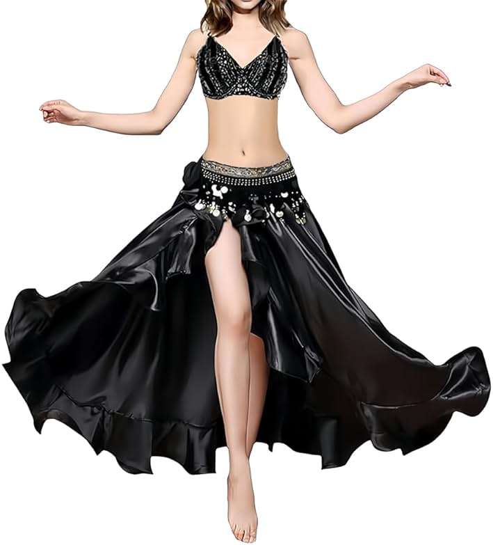 Women's Belly Dance Dyeing Performance Long Skirts with Single Split Design Dance Skirt - Image 1