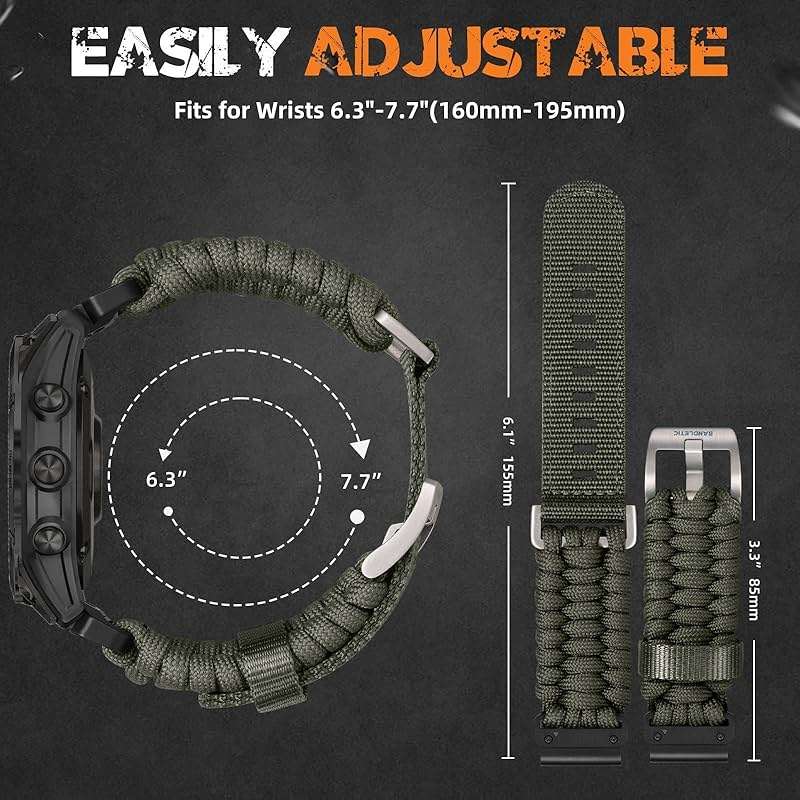 Tactical Rugged Nylon Band + Paracord Band Compatible with Garmin Instinct Watch Band - Image 5