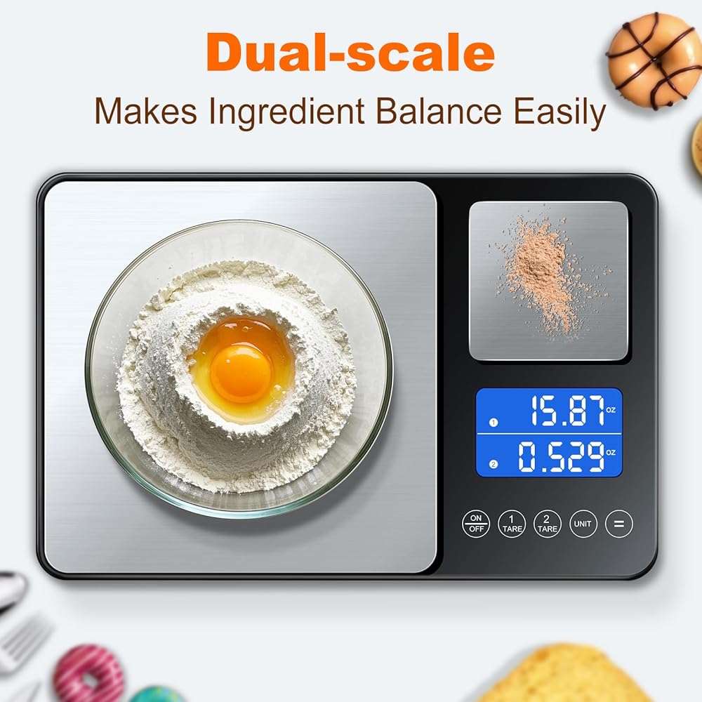 KUAIVO 0.001oz/33lbs Dual Platform Food Kitchen Scales Digital Weight Grams and Ounces, Two Precisions Kitchen Scale for Sourdough Bread, Baking and Cooking with 7 Units Tare, Accumulation Functions - Image 2