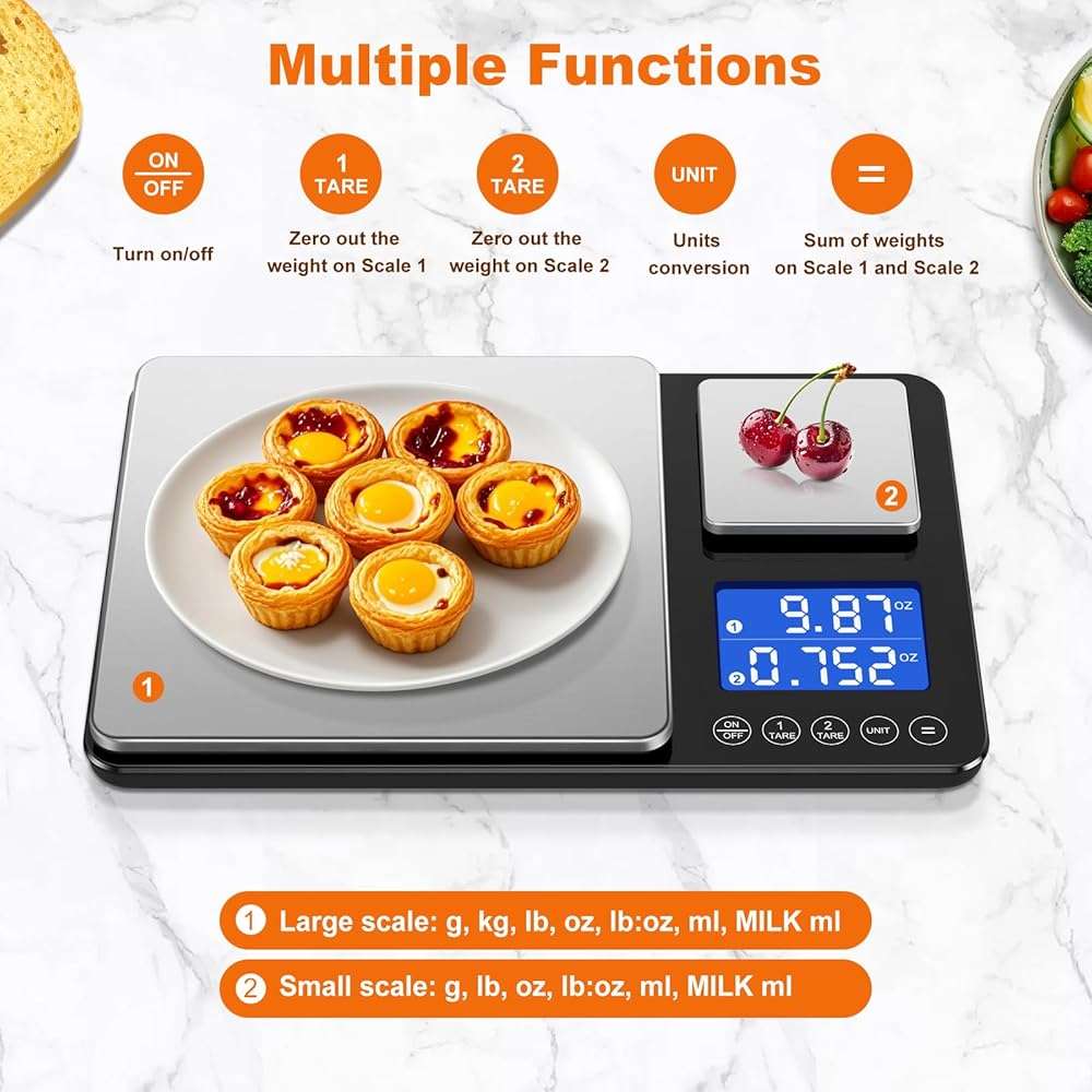 KUAIVO 0.001oz/33lbs Dual Platform Food Kitchen Scales Digital Weight Grams and Ounces, Two Precisions Kitchen Scale for Sourdough Bread, Baking and Cooking with 7 Units Tare, Accumulation Functions - Image 3