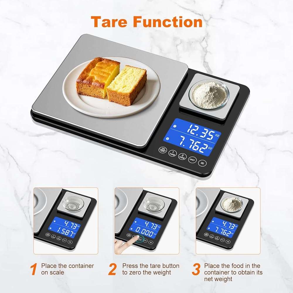 KUAIVO 0.001oz/33lbs Dual Platform Food Kitchen Scales Digital Weight Grams and Ounces, Two Precisions Kitchen Scale for Sourdough Bread, Baking and Cooking with 7 Units Tare, Accumulation Functions - Image 4