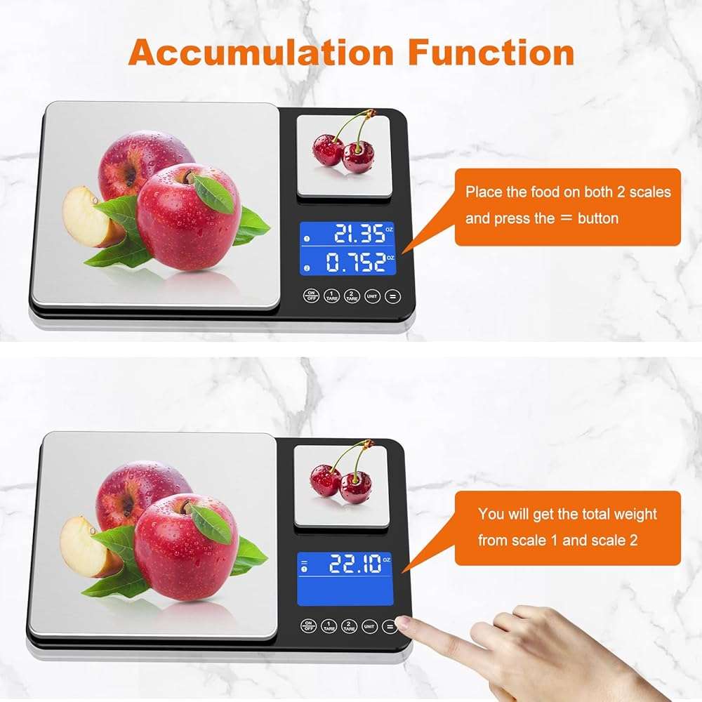 KUAIVO 0.001oz/33lbs Dual Platform Food Kitchen Scales Digital Weight Grams and Ounces, Two Precisions Kitchen Scale for Sourdough Bread, Baking and Cooking with 7 Units Tare, Accumulation Functions - Image 7