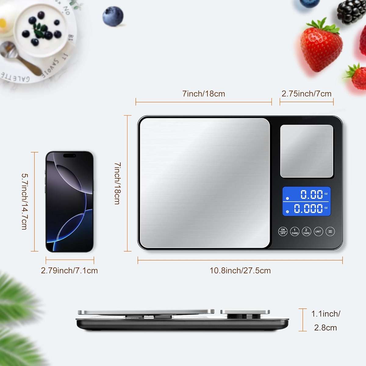 KUAIVO 0.001oz/33lbs Dual Platform Food Kitchen Scales Digital Weight Grams and Ounces, Two Precisions Kitchen Scale for Sourdough Bread, Baking and Cooking with 7 Units Tare, Accumulation Functions - Image 8