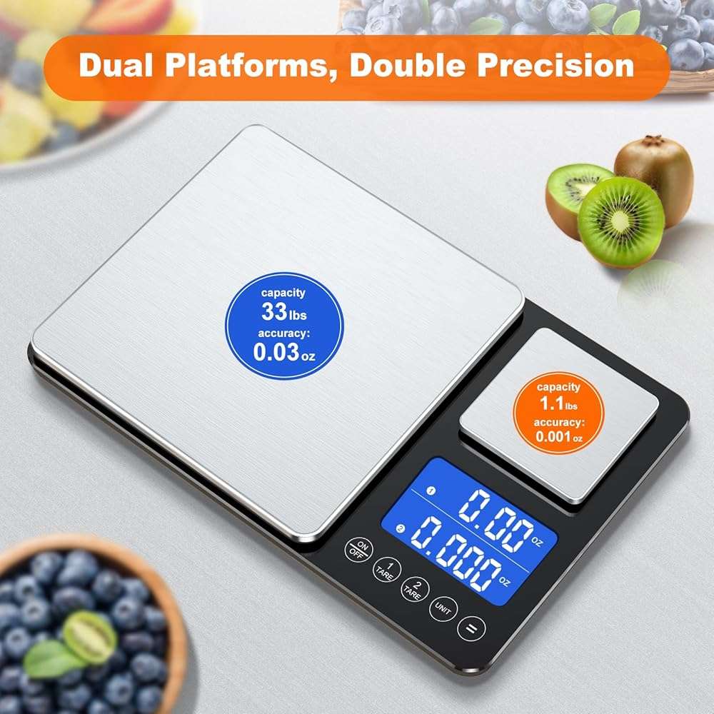 KUAIVO 0.001oz/33lbs Dual Platform Food Kitchen Scales Digital Weight Grams and Ounces, Two Precisions Kitchen Scale for Sourdough Bread, Baking and Cooking with 7 Units Tare, Accumulation Functions - Image 9