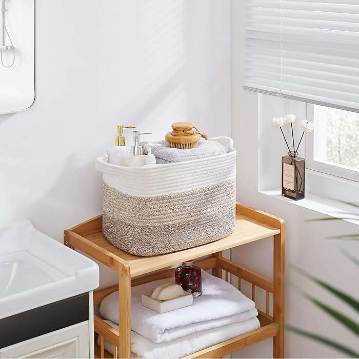 OIASKET Storage Baskets for Organizing, Woven Baskets for Shelves, Rectangle Decorative Organizer for Storage Clothes, Toy, Books, Towels Nursery Bins 3 Pack (Gradient Yellow, 13"x9.85"x8.7") - Image 7