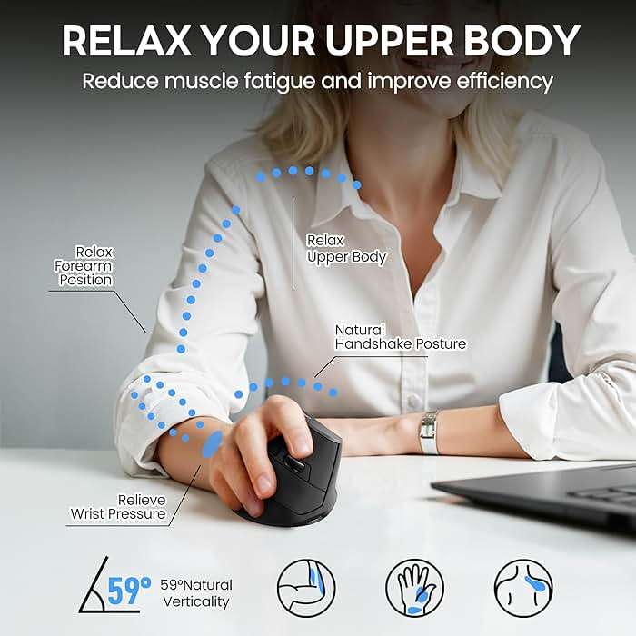 Uineer Wireless Ergonomic Mouse, Bluetooth Mice (BT4.0/5.0 and 2.4G) Rechargeable Vertical Mouse, 3 Multi-Device Connectivity for PC/Mac/Laptop/Computer, 4 DPI Quiet Clicks for Office, Home-Black - Image 3