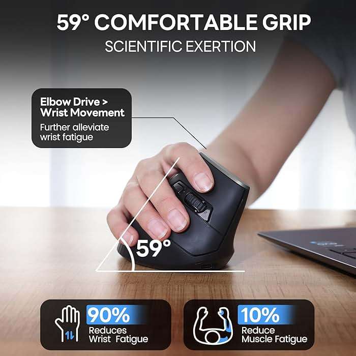 Uineer Wireless Ergonomic Mouse, Bluetooth Mice (BT4.0/5.0 and 2.4G) Rechargeable Vertical Mouse, 3 Multi-Device Connectivity for PC/Mac/Laptop/Computer, 4 DPI Quiet Clicks for Office, Home-Black - Image 7
