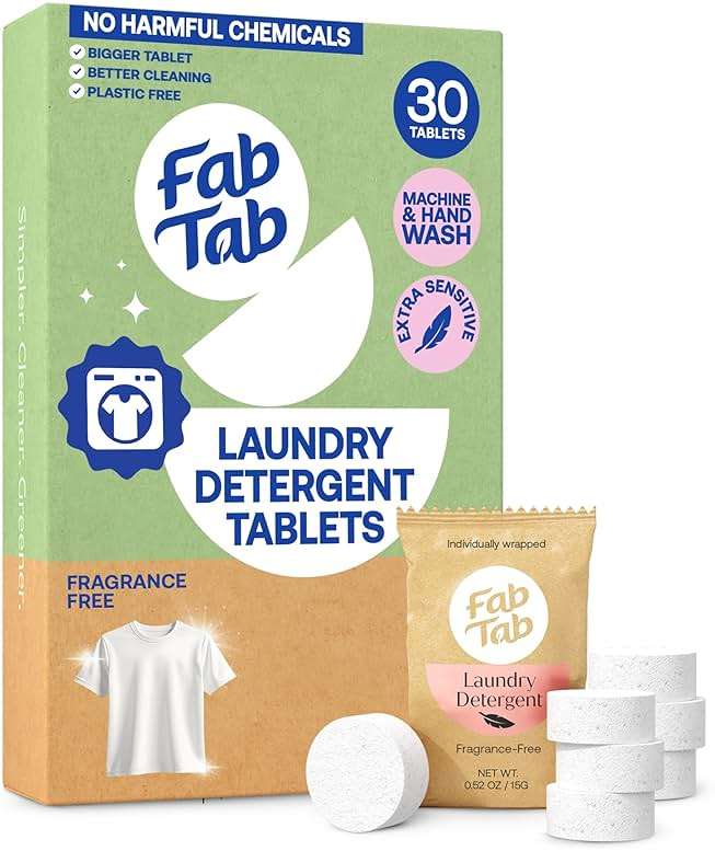 Fab Tab Laundry Detergent Tablets, Clean Ingredients, Sensitive Skin Friendly, Powerful & Gentle Clean, Unscented, Plastic-Free Alternative to Liquids, Laundry Pods and Sheets, 40 Count. - Image 1