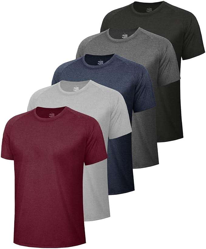 BOOJO 5 Pack Workout Shirts for Men-Quick Dry Black Gym Moisture Wicking Short Sleeve T-Shirts for Running Athletic Casual - Image 1