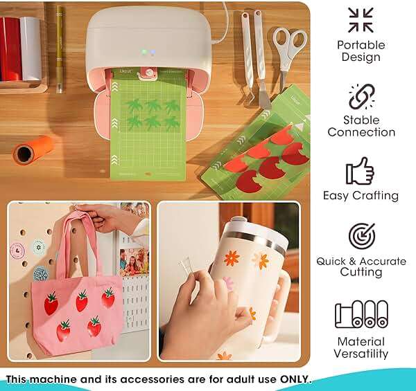 Likcut Vinyl Cutter Machine, Upgrade Cutting Machine Glee S501 for DIY Joy, Portable Smart Cutting Tool for Crafter, Sticker Decal Maker Printing for Family & School Fun Projects and Decorations, Pink - Image 8