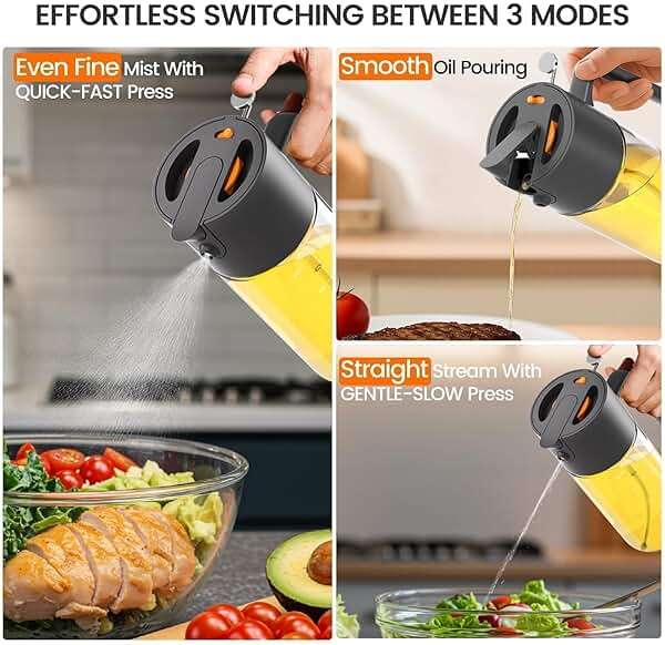 Costop Professional 500ml Glass Oil Sprayer - 3-in-1 Kitchen Tool: Fine Mist, Stream & Pour | Leak-Proof Design for Air Fryer, BBQ & Cooking | BPA-Free - Image 3