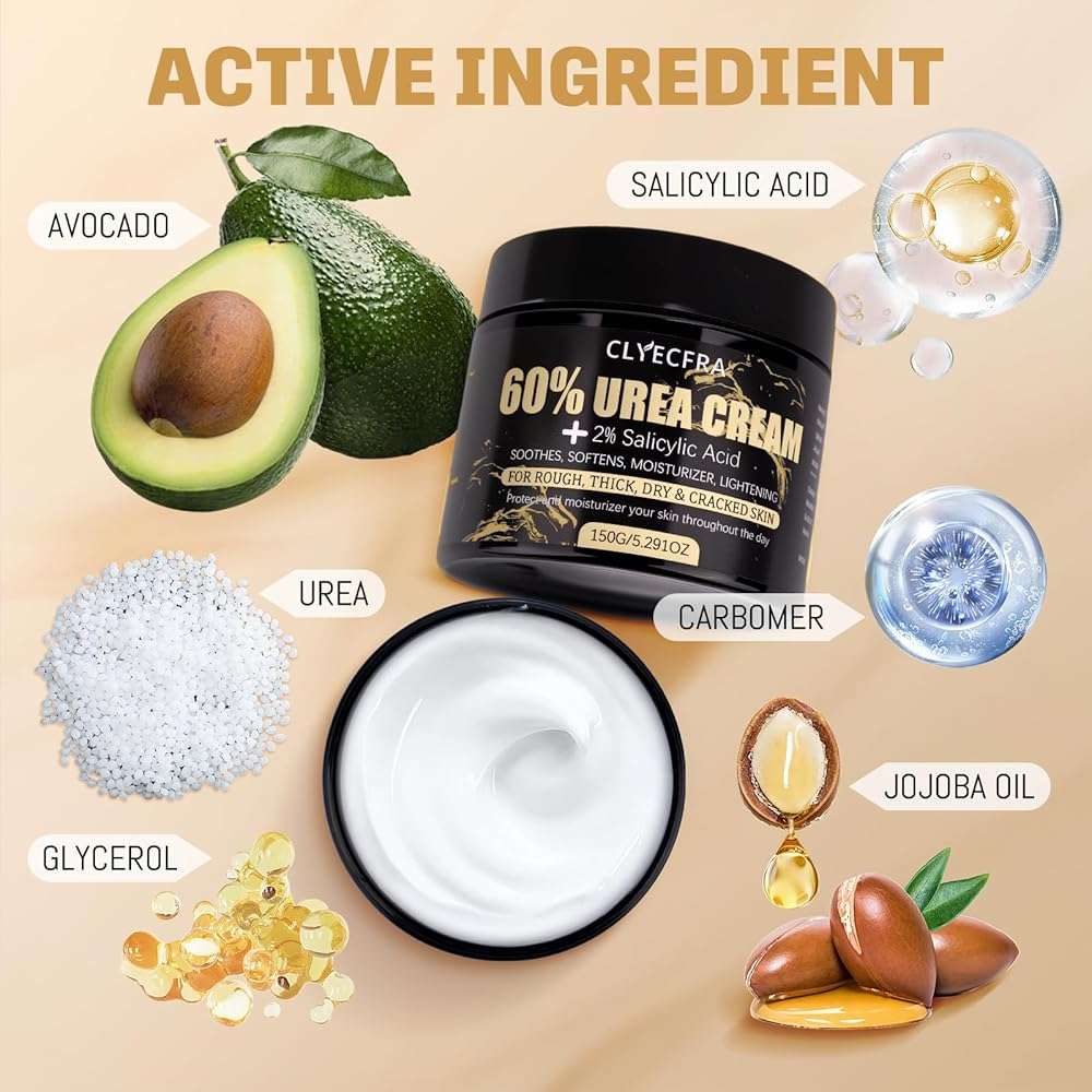 Clyecfra 60% Urea Cream with 2% Salicylic Acid, Urea Cream 60 Percent for Feet & Hands- Maximum Strength Moisturizer for Rough, Dry, Thick & Cracked Skin, Callus Remover, Deep Hydration, 150g - Image 2