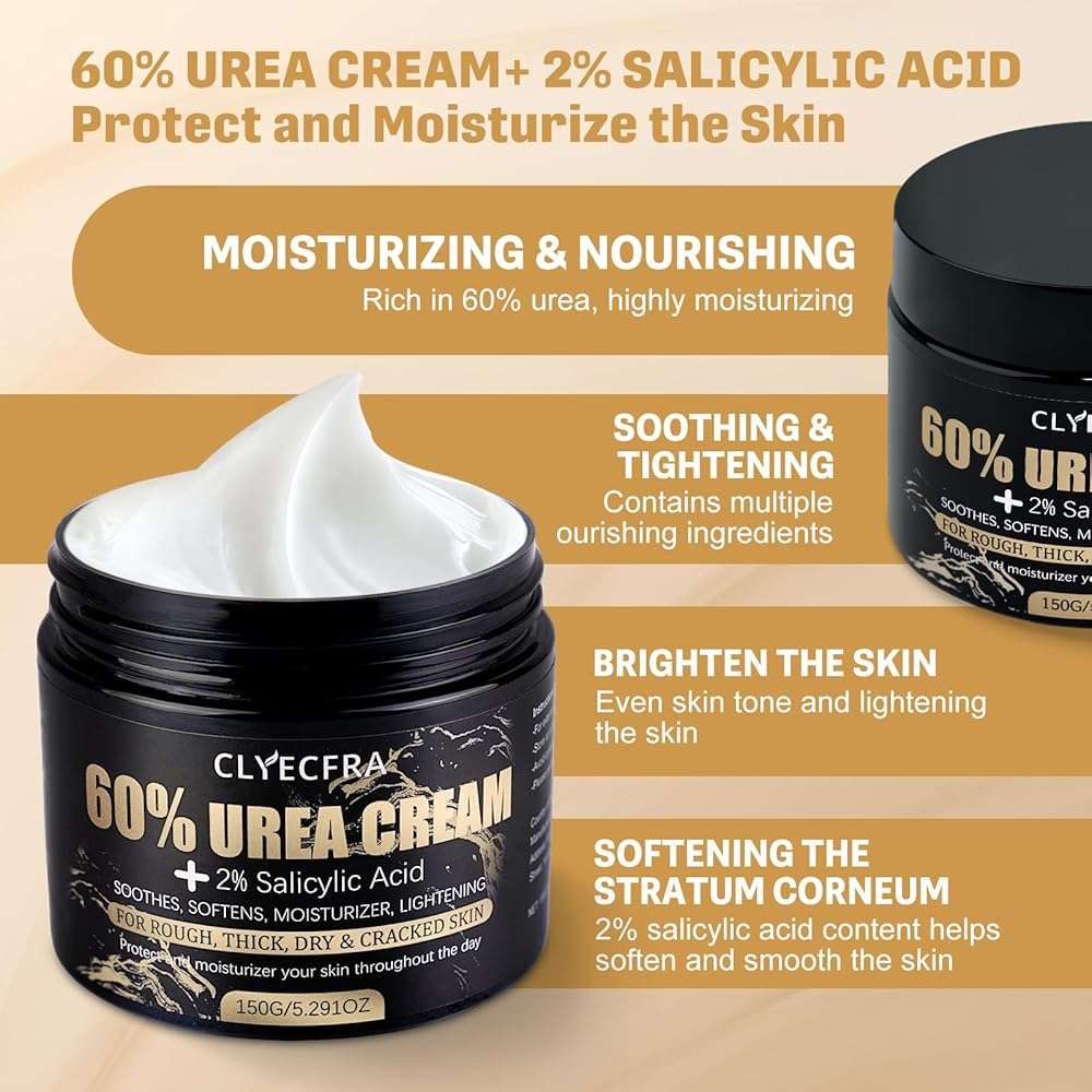 Clyecfra 60% Urea Cream with 2% Salicylic Acid, Urea Cream 60 Percent for Feet & Hands- Maximum Strength Moisturizer for Rough, Dry, Thick & Cracked Skin, Callus Remover, Deep Hydration, 150g - Image 3