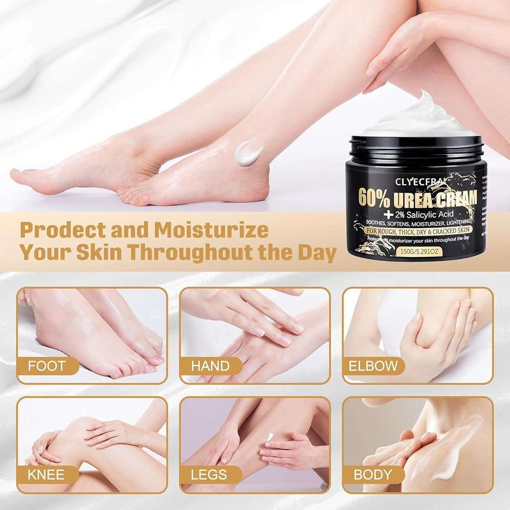 Clyecfra 60% Urea Cream with 2% Salicylic Acid, Urea Cream 60 Percent for Feet & Hands- Maximum Strength Moisturizer for Rough, Dry, Thick & Cracked Skin, Callus Remover, Deep Hydration, 150g - Image 5