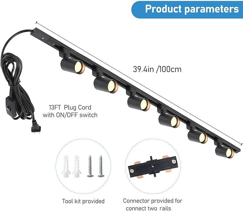 Hiiglxii Plug in Track Lighting with Power Cord, 6-Light LED Track Lighting Kit with Track Rail, Modern Kitchen GU10 Track Lighting Fixtures Plug in Ceiling Light with 13FT Plug Cord, Black (No Bulbs) - Image 2