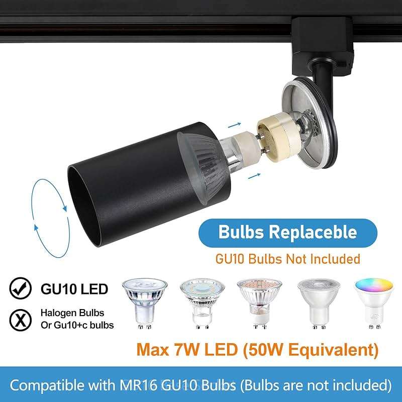 Hiiglxii Plug in Track Lighting with Power Cord, 6-Light LED Track Lighting Kit with Track Rail, Modern Kitchen GU10 Track Lighting Fixtures Plug in Ceiling Light with 13FT Plug Cord, Black (No Bulbs) - Image 3