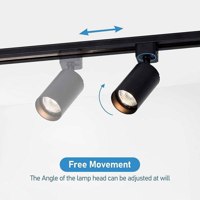 Hiiglxii Plug in Track Lighting with Power Cord, 6-Light LED Track Lighting Kit with Track Rail, Modern Kitchen GU10 Track Lighting Fixtures Plug in Ceiling Light with 13FT Plug Cord, Black (No Bulbs) - Image 4