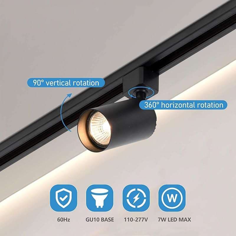 Hiiglxii Plug in Track Lighting with Power Cord, 6-Light LED Track Lighting Kit with Track Rail, Modern Kitchen GU10 Track Lighting Fixtures Plug in Ceiling Light with 13FT Plug Cord, Black (No Bulbs) - Image 5