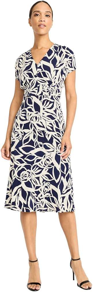 Maggy London Women's Women's Midi Length Cap Sleeve Wrap Dress with Fitted Waist - Elegant a Line Dress - Image 1