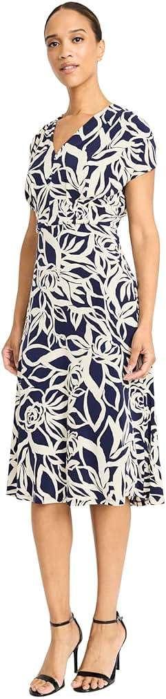 Maggy London Women's Women's Midi Length Cap Sleeve Wrap Dress with Fitted Waist - Elegant a Line Dress - Image 2