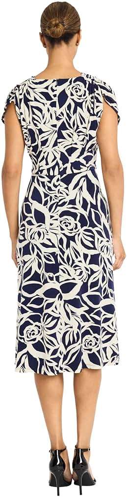 Maggy London Women's Women's Midi Length Cap Sleeve Wrap Dress with Fitted Waist - Elegant a Line Dress - Image 3