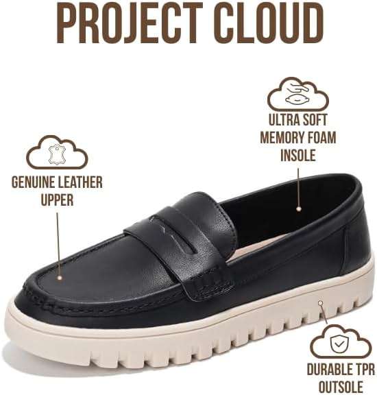 Project Cloud 100% Genuine Leather Loafers for Women – Memory Foam Insoles Slip On Shoes for Women – Lightweight Womens Shoes – Non Slip Womens Loafers (Filide1) - Image 2