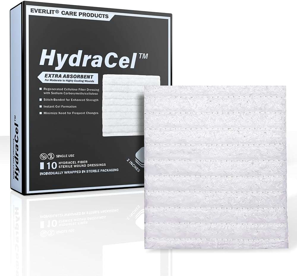 EVERLIT HydraCel Dressing | Sterile Dual-Layer Hydro-Fiber with Stitching | Advanced Extra Absorbent Pad for Heavily Exuding Wound Management | Chronic Wounds & Ulcers - Image 1
