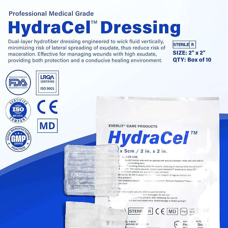 EVERLIT HydraCel Dressing | Sterile Dual-Layer Hydro-Fiber with Stitching | Advanced Extra Absorbent Pad for Heavily Exuding Wound Management | Chronic Wounds & Ulcers - Image 3