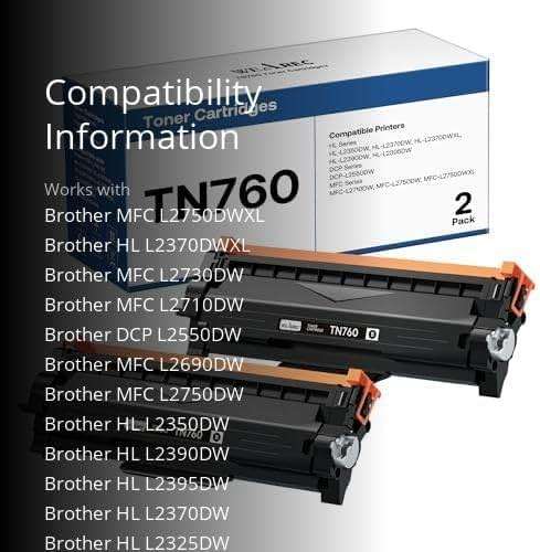 TN760 Toner Cartridges Replacement for Brother Toner TN-730/TN-760 Compatible HL-L2350DW MFC-L2710DW MFC-L2750DW HL-L2395DW HL-L2370DW DCP-L2550DW HL-L2390DW (Black, 2 Pack) - Image 3