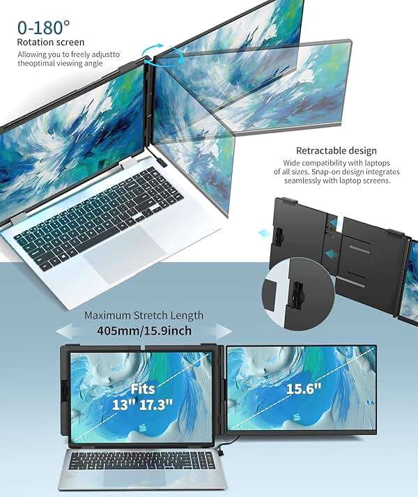 Cevaton Laptop Screen Extender - 15.6" FHD 1080P Portable Monitor for Laptop, Detachable & Plug and Play Dual Monitor Extender for 13"-17.3" Laptops, Compatible with Wins/Mac/Android/Chrome - Image 5