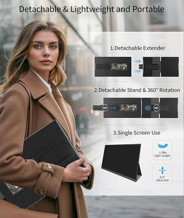 Cevaton Laptop Screen Extender - 15.6" FHD 1080P Portable Monitor for Laptop, Detachable & Plug and Play Dual Monitor Extender for 13"-17.3" Laptops, Compatible with Wins/Mac/Android/Chrome - Image 6
