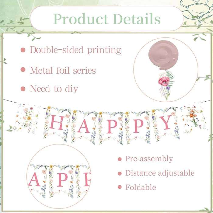 Rngmsi Flower Birthday Decorations for Girls Women, 14PCS Wildflower Floral Happy Birthday Banners Hanging Swirls and Honeycomb Centerpieces Decor Supplies - Image 4