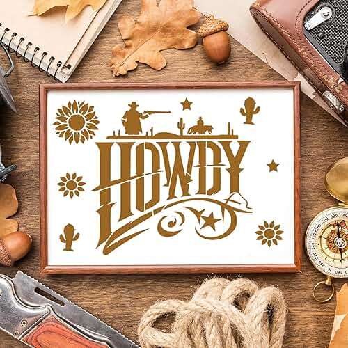 AFRITEE Western Cowboy Stencils for Painting - 20 Pieces Small Landscape Longhorn Skull Reusable Stencils for Painting on Wood, Country Music Beer Drawing Template DIY Home Wood Fence Rock Decoration - Image 2