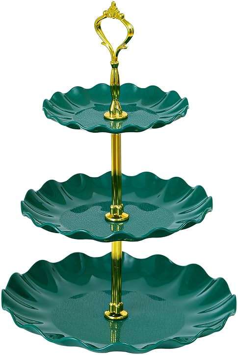 Soleebee 3-Tier Cupcake Stand, Wavy Plastic Tiered Serving Tray, Cup Cake Tower for Birthday Wedding Party Decoration, Cupcake Tier Stand Fruits Desserts Display (Green) - Image 1