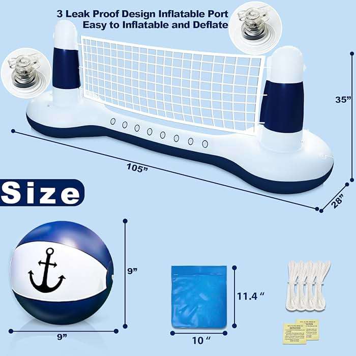 Large Inflatable Pool Games Volleyball Net Pool Float Set with 9" Anchor Ball, 2 Weight Bags & Yacht Design – Floating Swimming Game Toy for Adults, Perfect for Summer Water Sport Pool Party - Image 3