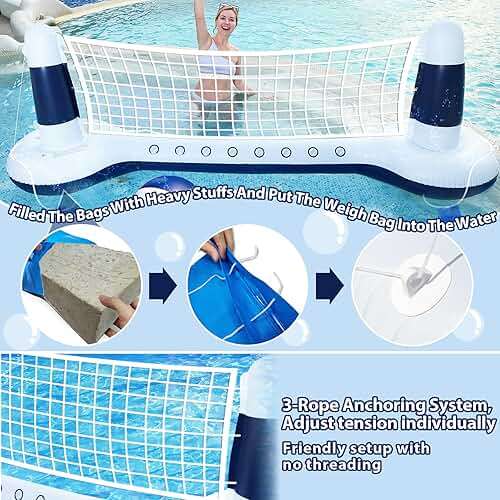 Large Inflatable Pool Games Volleyball Net Pool Float Set with 9" Anchor Ball, 2 Weight Bags & Yacht Design – Floating Swimming Game Toy for Adults, Perfect for Summer Water Sport Pool Party - Image 4