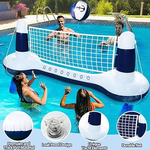 Large Inflatable Pool Games Volleyball Net Pool Float Set with 9" Anchor Ball, 2 Weight Bags & Yacht Design – Floating Swimming Game Toy for Adults, Perfect for Summer Water Sport Pool Party - Image 5