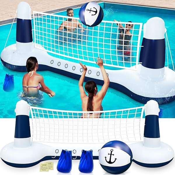 Large Inflatable Pool Games Volleyball Net Pool Float Set with 9" Anchor Ball, 2 Weight Bags & Yacht Design – Floating Swimming Game Toy for Adults, Perfect for Summer Water Sport Pool Party - Image 6
