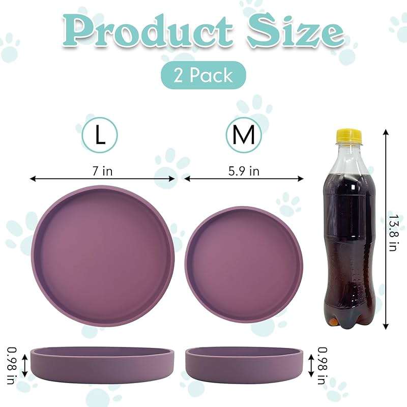 Apatal Silicone Cat Food Bowls Shallow Cat Dishes 5.9in Wide Pet Plates Set of 2 Small Flat Dog Saucer Bowl Cute Whisker Fatigue Kitten Feeding Dish for Dry & Wet Food (Round Purple) - Image 2