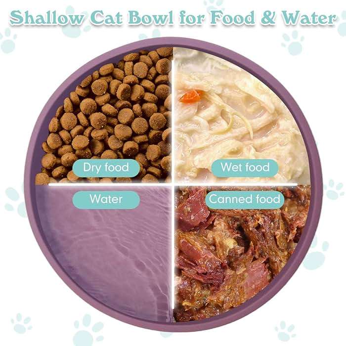 Apatal Silicone Cat Food Bowls Shallow Cat Dishes 5.9in Wide Pet Plates Set of 2 Small Flat Dog Saucer Bowl Cute Whisker Fatigue Kitten Feeding Dish for Dry & Wet Food (Round Purple) - Image 5