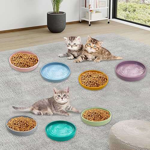 Apatal Silicone Cat Food Bowls Shallow Cat Dishes 5.9in Wide Pet Plates Set of 2 Small Flat Dog Saucer Bowl Cute Whisker Fatigue Kitten Feeding Dish for Dry & Wet Food (Round Purple) - Image 7