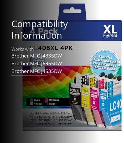 LC406XL Ink Cartridges Compatible for Brother LC406XL LC406 High Yield Work with Brother MFC-J4535DW MFC-J4335DW MFC-J5855DW MFC-J6555DW MFC-J6955DW Printer(Black, Cyan, Magenta, Yellow, 4Pack) - Image 3