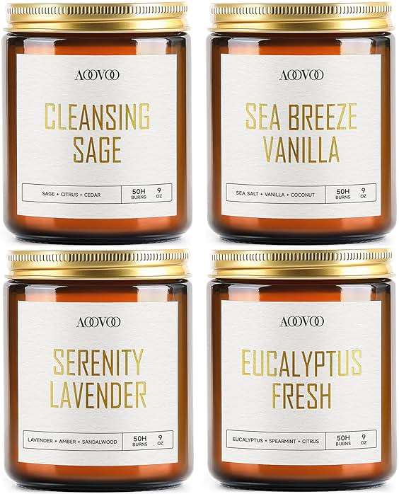 AOOVOO Scented Candles - 4PC Candle Set, 36 oz Soy Candles, Soy Candle for Home Scented, Lavender/Vanilla/Eucalyptus/Sage - Image 1