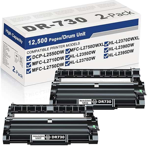 DR730 Drum Unit 2-Pack Replacement for Brother DR-730 High Yield Drum Unit Up to 12,500 Page Yield for HL-L2350DW HL-L2395DW HL-L2370DW HL-L2370DWXL MFC-L2750DW MFC-L2710DW Printer (Not a Toner) - Image 1