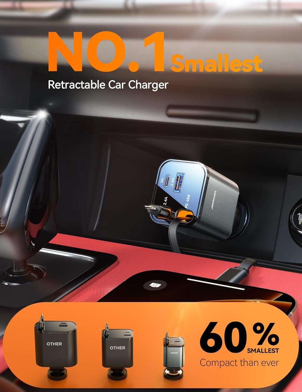 [2026 Ultra-Compact] JOYROOM Retractable Car Charger 84W Car Charger USB C for iPhone 16 17 Fast Charging, Car Accessories, Car Adapter Travel Essentials Gifts for Women Men, for iPhone 17 16 15 14 13 - Image 7
