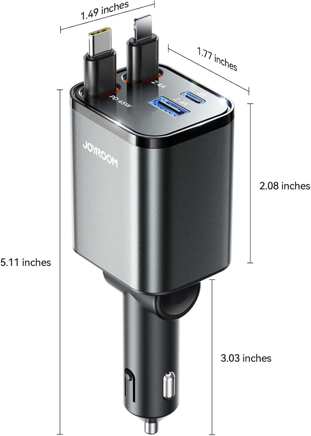 [2026 Ultra-Compact] JOYROOM Retractable Car Charger 84W Car Charger USB C for iPhone 16 17 Fast Charging, Car Accessories, Car Adapter Travel Essentials Gifts for Women Men, for iPhone 17 16 15 14 13 - Image 9