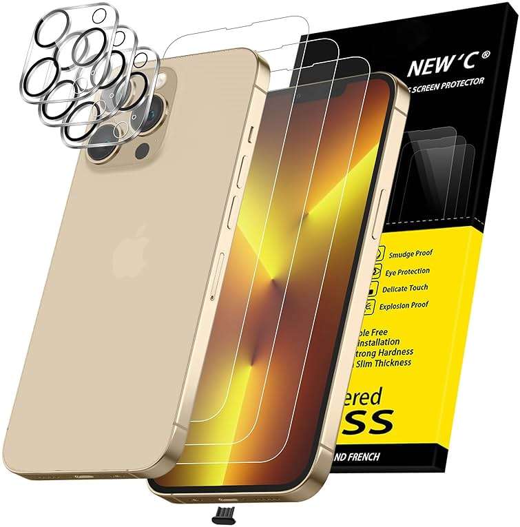 NEW'C 3x for iPhone 13 Pro Max Screen Protector (6.7 inches)+ 3x Camera Lens Protector, Sensor Protection + Dust Plug - Case Friendly Tempered Glass Film, Ultra Resistant - Image 1