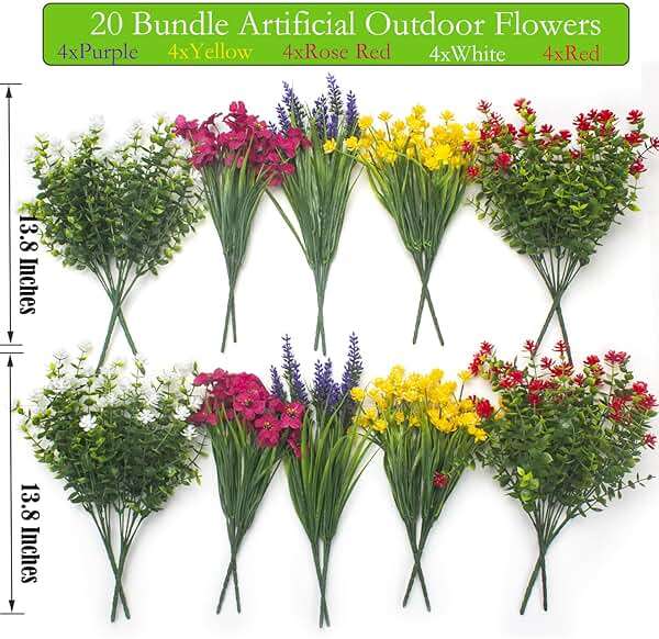 Grunyia 20 Bundles Artificial Flowers for Outdoors, UV Resistant Fake Plants, Faux Plastic Flowers for Home, Window Box, Porch, Indoor, Cemetery, Fall, Summer Decor - Image 3