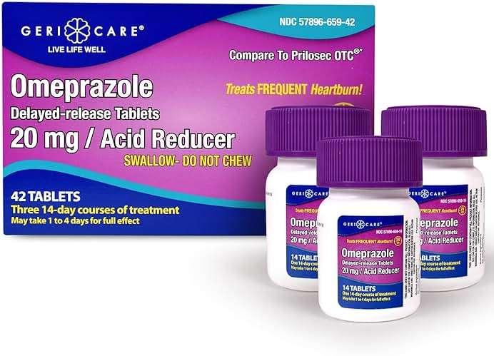 GeriCare Omeprazole Delayed Release Tablets 20mg Stomach Acid Reducer Pills for 24 Hour Heartburn Relief- Acid Reflux Medicine to Treat Frequent Heartburn- Anti-Acid Relief Tablets (42 Count) - Image 1