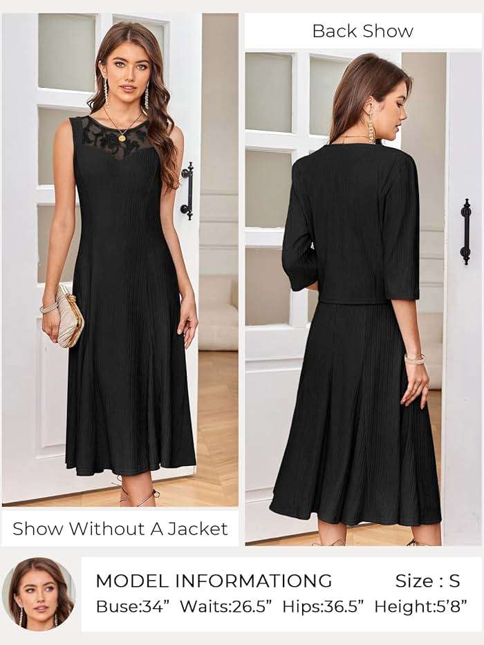 GRACE KARIN Mother of The Bride Dress - Wedding Guest Formal Evening Dress - Lace Sequins Midi Dress with Jacket - Image 2